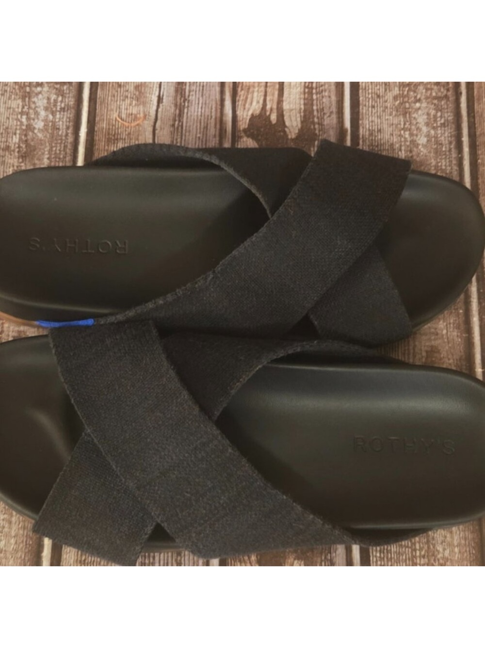 Rothy's The Weekend Crisscross Black Knit Comfort Sandals Slides VGUC - Picture 6 of 8